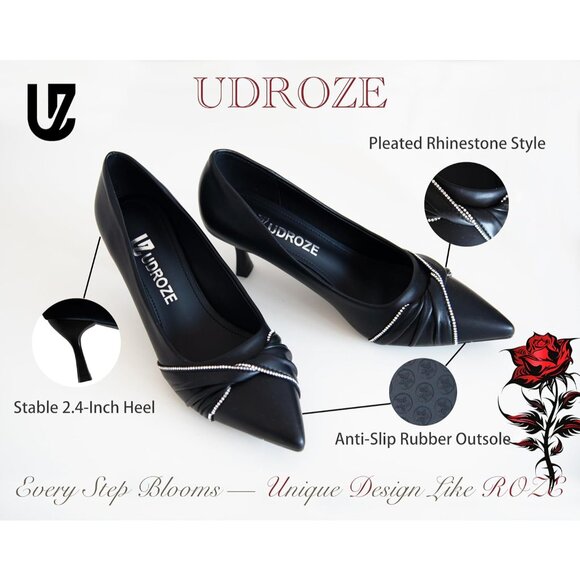 Women's Black Dress Shoes With Rhinestone Strap Stiletto Pointed Toe High Heels - Picture 4 of 6